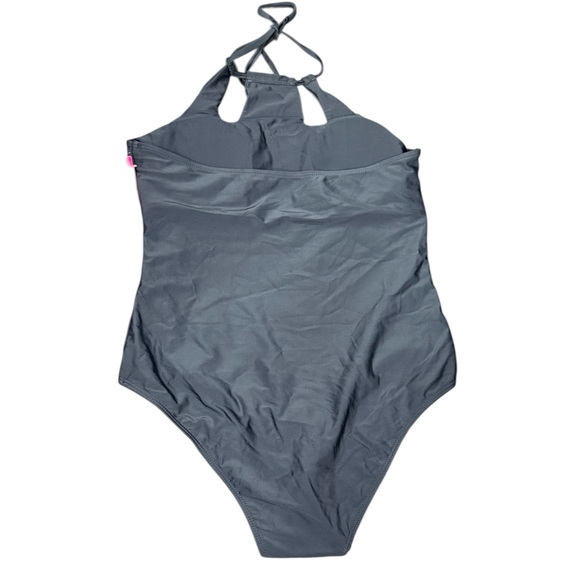 MONOB Solid Black Halter One-Piece Swimsuit Sz Large - Picture 2 of 3